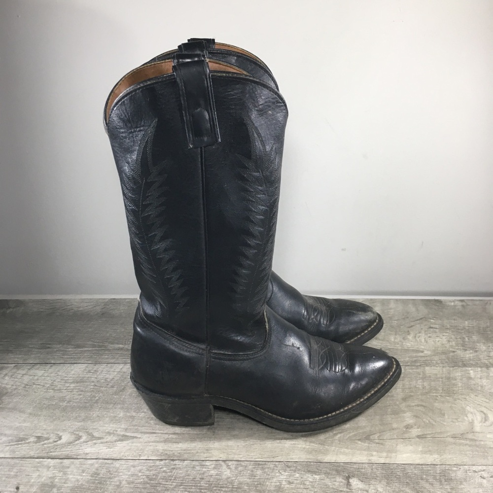 Vintage Texas Mens Deer Tan Black Leather Cowboy Western Pull On Boots Size 10.5